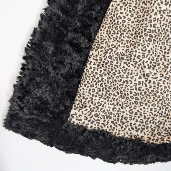 Mystree Faux Fur Vest Leopard Open Front Black Womens Small - Picture 6 of 7